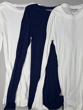 Michael Stars Long Sleeve Crew Neck Tee Trio Navy & White 1128 Supima cotton OS